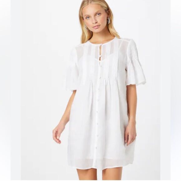Beautiful New Banana Republic button down white Ramie pintuck dress size small - Picture 1 of 16